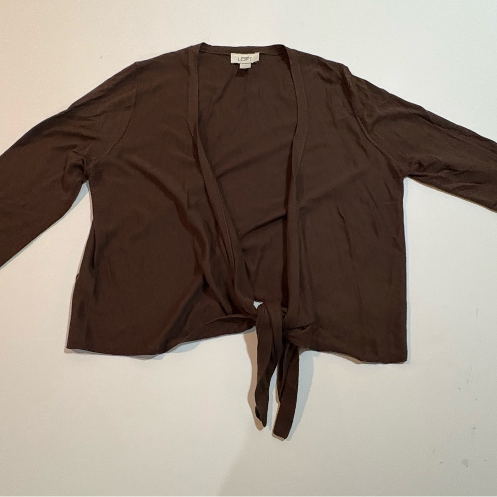 LOFT Chocolate Brown Knit Top with Tie Front | Size Large